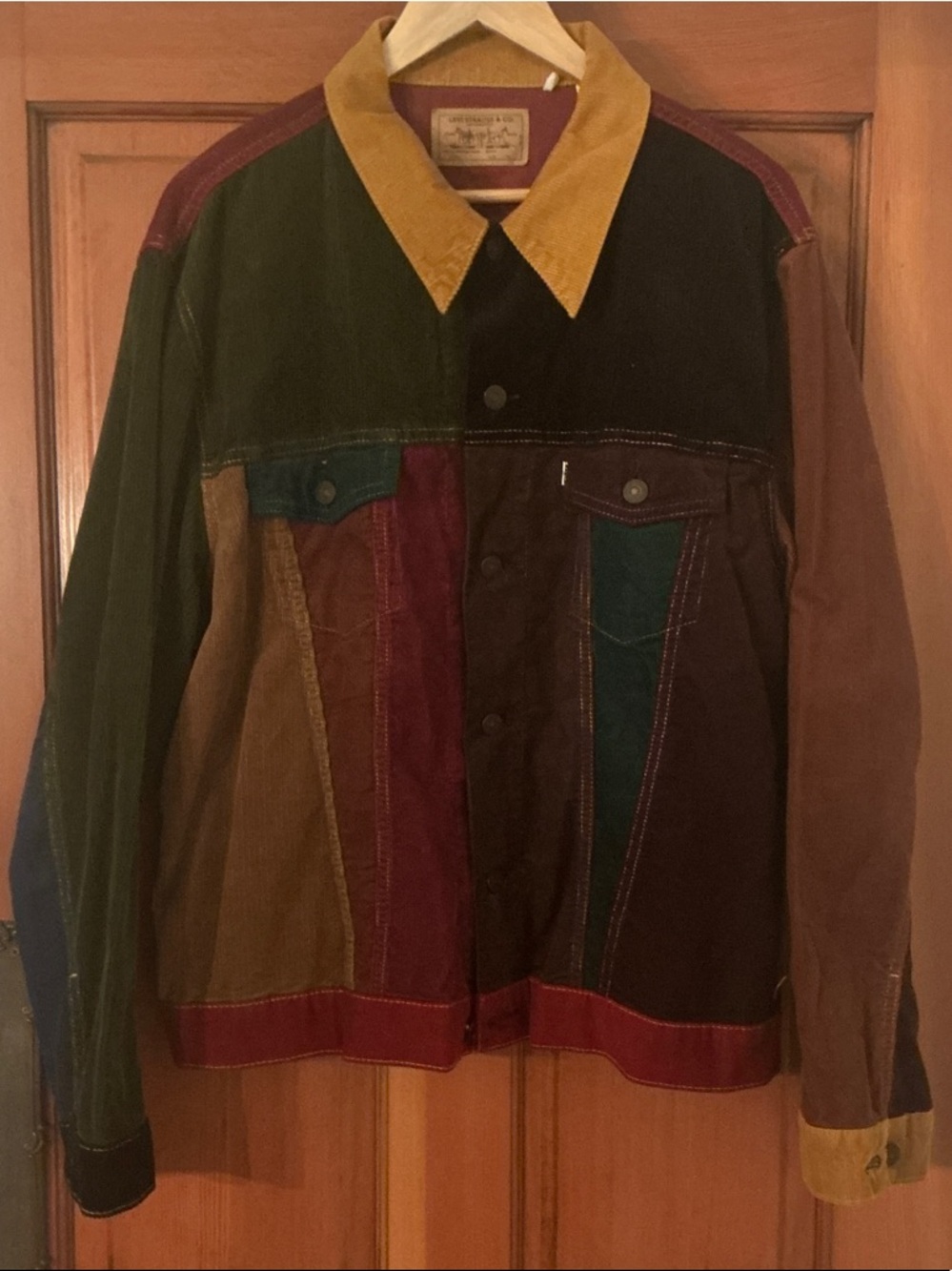 Men's Multicolor Patchwork Corduroy Bomber Jacket - Vintage-Inspired